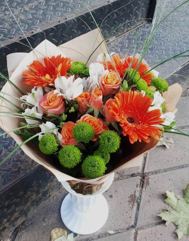 Букет цветов из: Герберы, Хризантемы, Альстромерии и Розы в Глинково