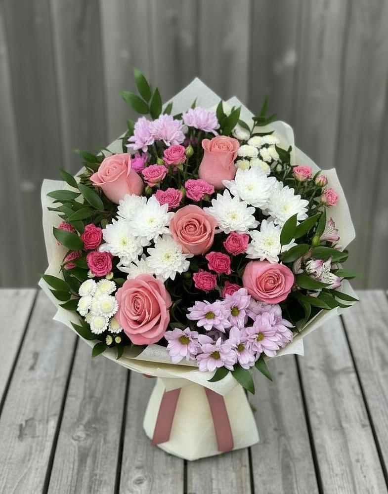 Букет цветов из: Альстромерии, Гвоздики, Розы и Хризантемы в Глинково