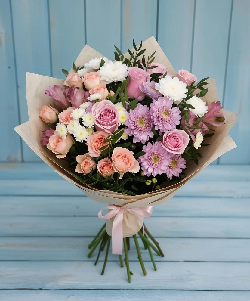 Букет цветов из: Хризантемы, Розы и Альстромерии в Глинково