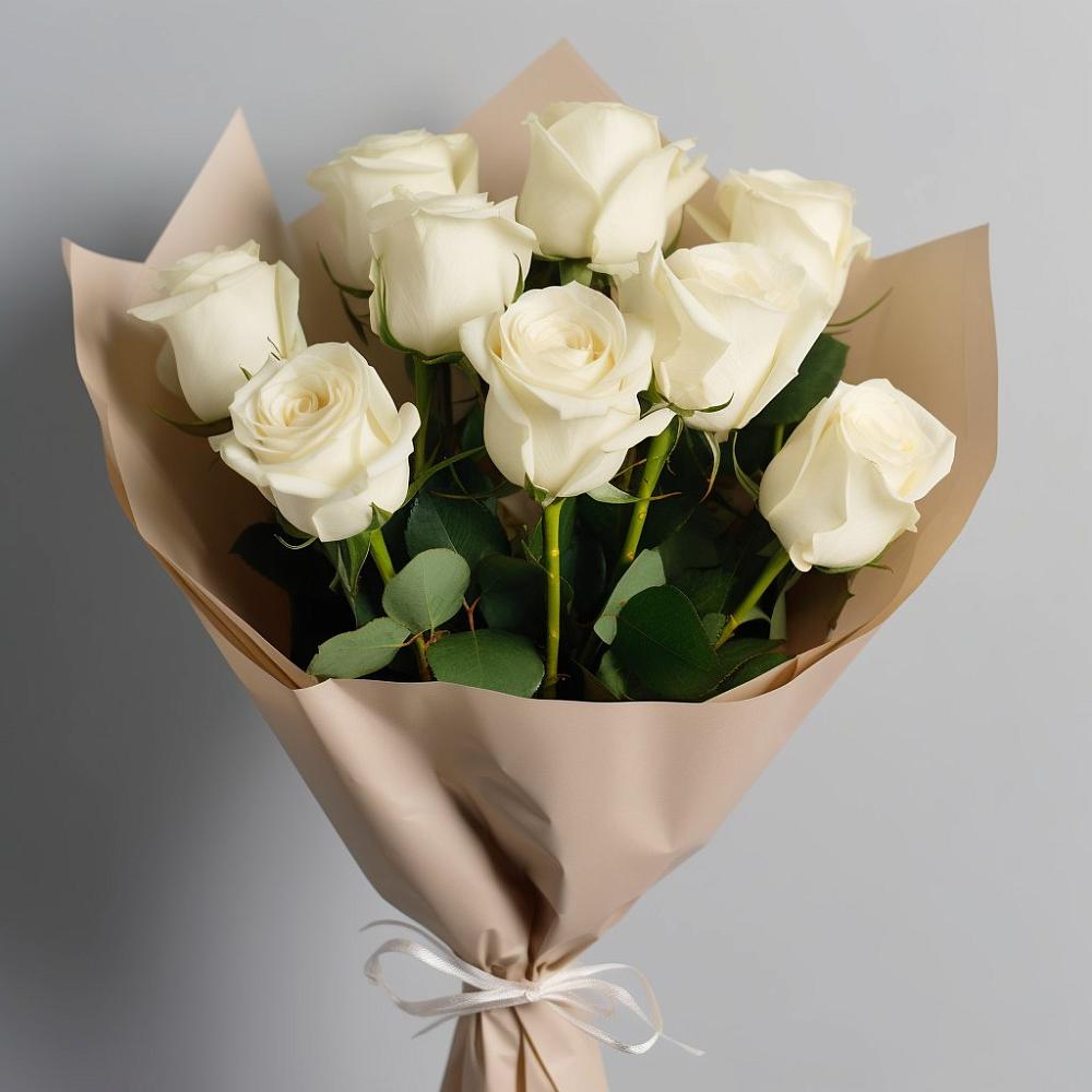 Букет 9 Белых роз Эдлесс Лав в Глинково