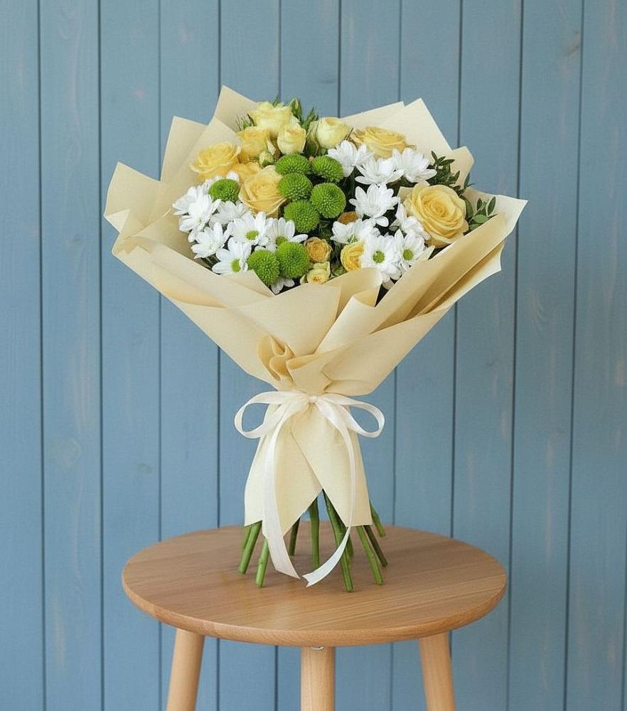 Букет цветов из: Хризантемы и Розы в Глинково