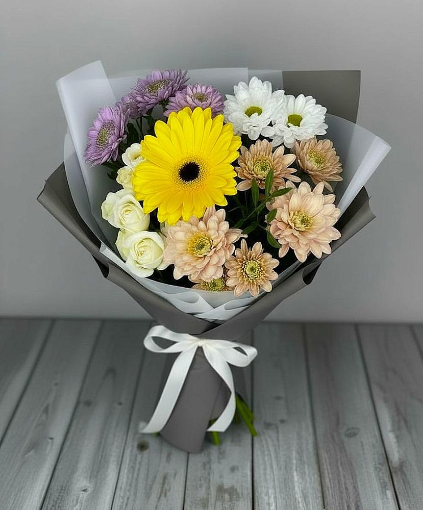 Букет цветов из: Розы, Герберы и Хризантемы в Глинково