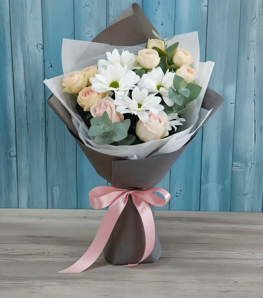 Букет цветов из: Хризантемы и Розы в Глинково