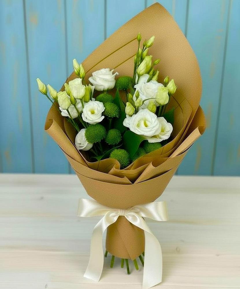 Букет цветов из: Хризантемы и Лизиантусы в Глинково