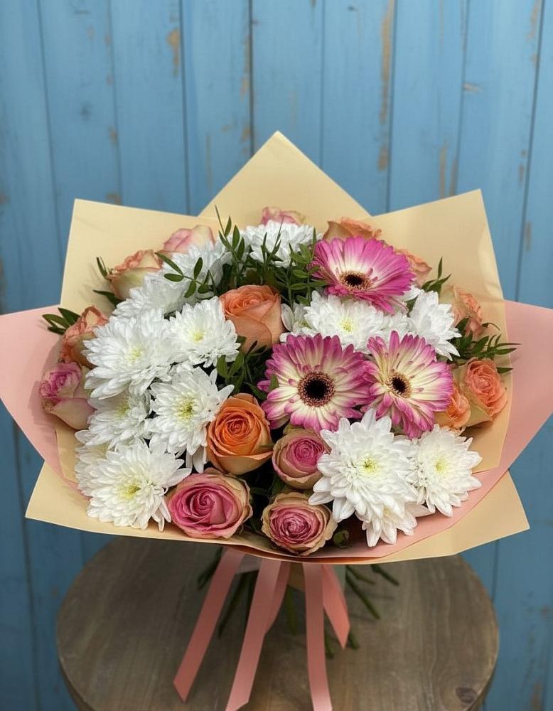 Букет цветов из: Розы, Герберы и Хризантемы в Глинково
