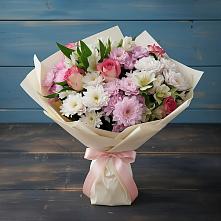 Букет цветов из:  Хризантемы, Альстромерии и Розы в Глинково